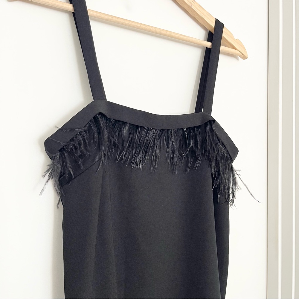NWOT DKNY Women's Strappy Top Feathers XS Black Party Dressy Elegant Whimsigoth